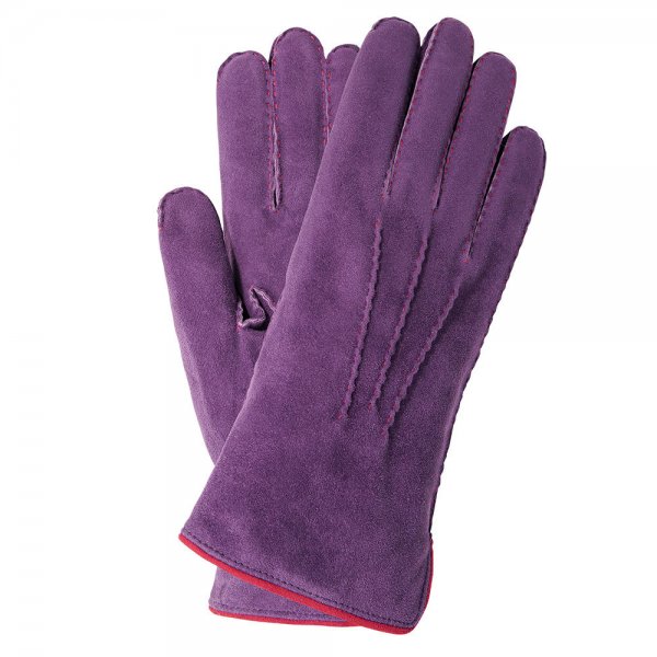 Damen Handschuhe KEMI, Rentiervelours, Kaschmirfutter, lila, Größe 7,5