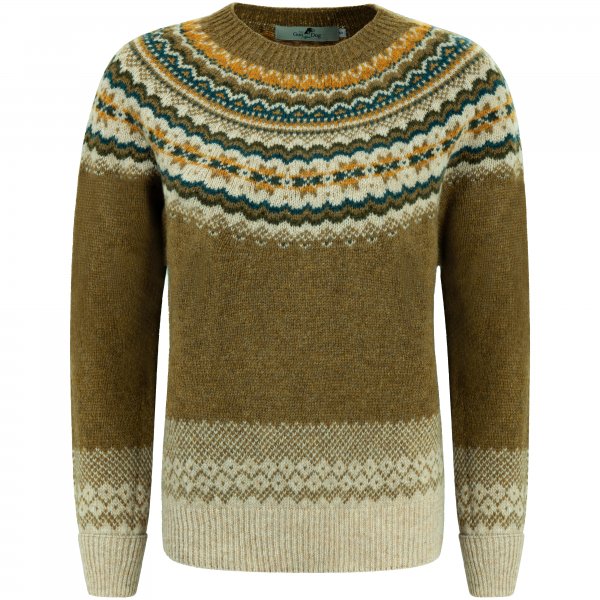 Damen Fair Isle-Pullover Winter, oliv, Größe M