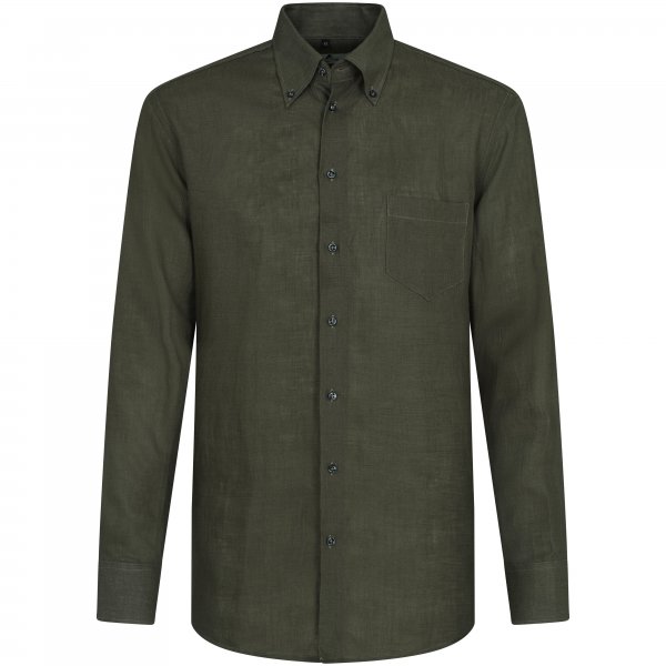 Camisa de lino para hombre, verde oliva, talla 45