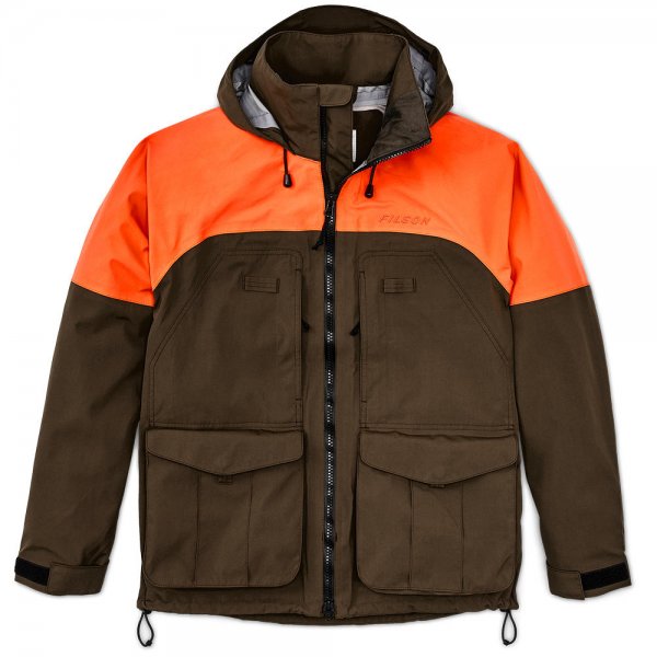 Filson 3-Layer Field Jacket, dark tan/blaze orange, taglia XL