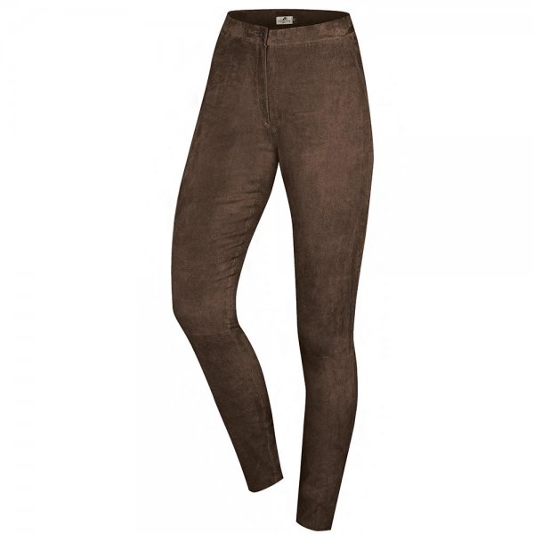 Damskie spodnie skórzane ze streczem „Amira&quot;, ciemnobrązowe, rozmiar 40