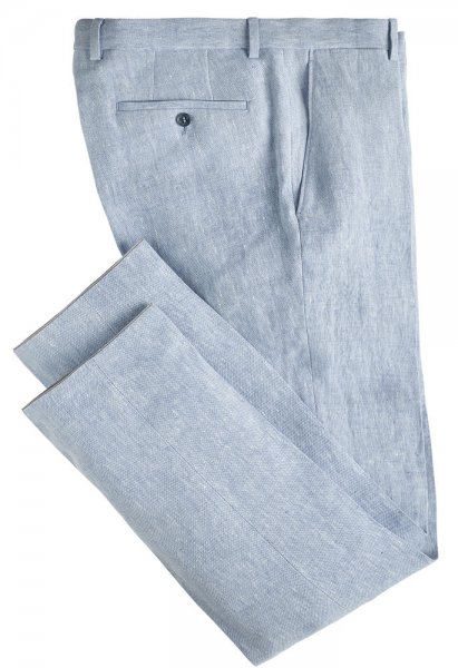 Pantalones para hombre, lino irlandés, azul claro-blanco, talla 50