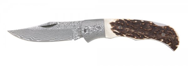 Cuchillo plegable Suminagashi, cuerno de ciervo, Clip Point