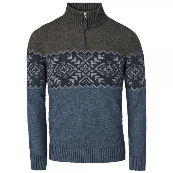 Men’s Sweater, Stand-up Collar, Merino-Possum, Brown Blue, Size L