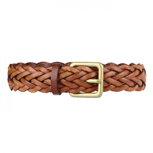 Athison Braided Leather Belt, Light Brown, M-L
