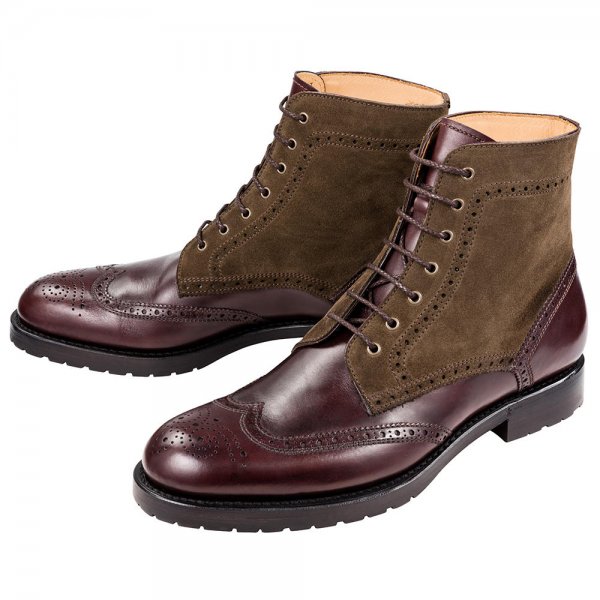 Herren Brogue Derby Boots, WINDSOR, grün/bambus, Velour/Patinacalf, Größe 42