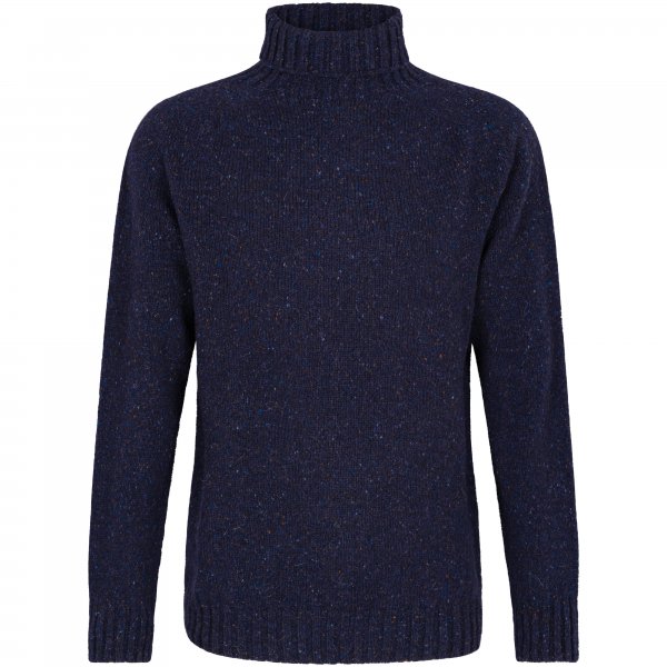 Men’s Turtleneck Donegal Sweater, Dark Blue, Size M