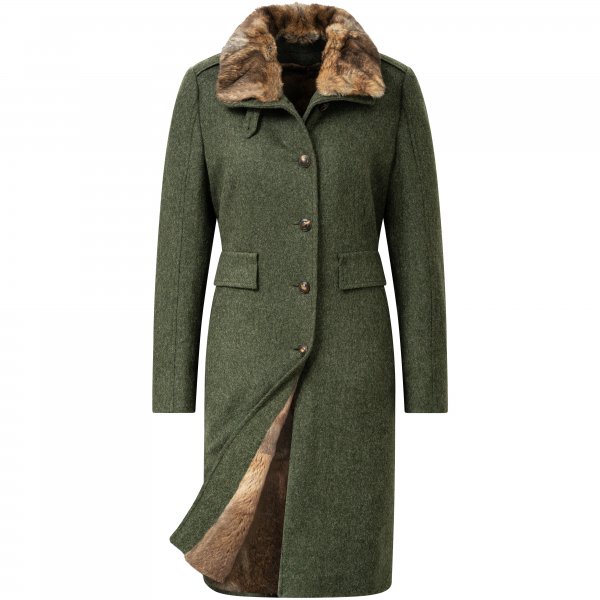 Habsburg »Diana« Ladies’ Loden Coat, with Velvet Rabbit Fur, Willow, Size 36