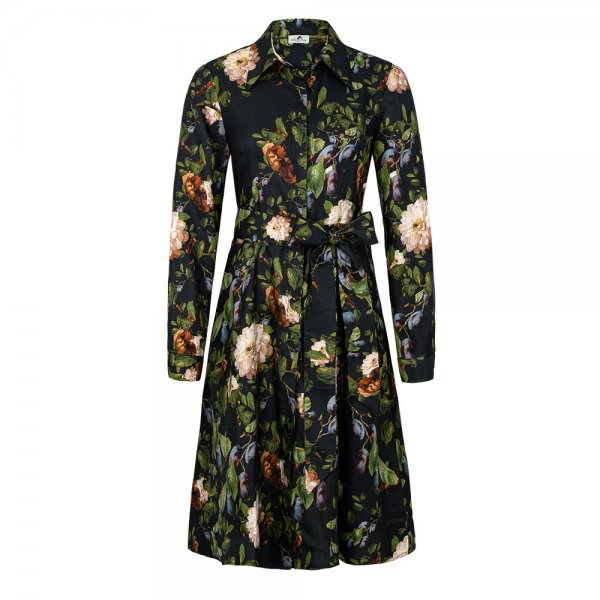 Allover Print Silk Dress, Flowers, Green, Size S