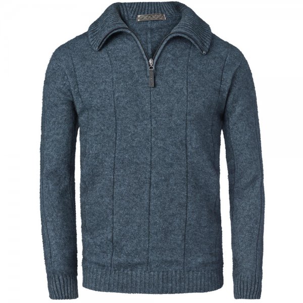 Men’s Zip Sweater, Possum Merino, Blue Melange, Size XL