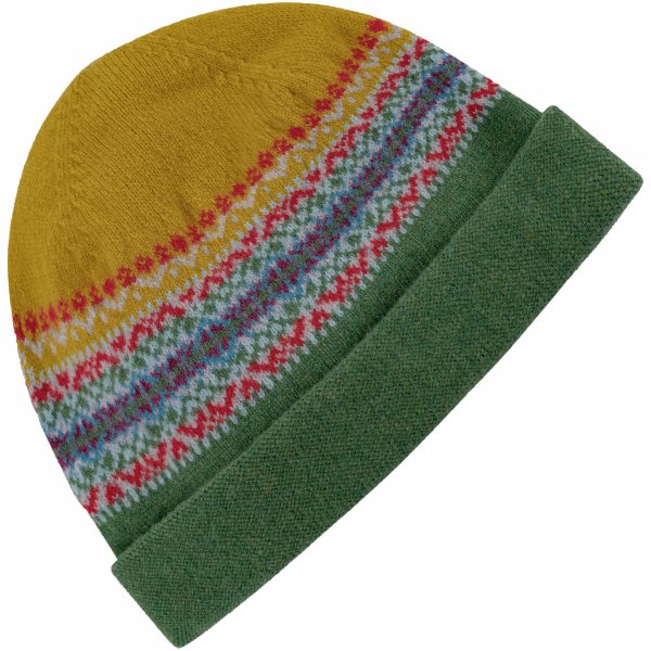 Eribé »Alloa« Knitted Hat, Fair Isle Pattern, Green Lilly