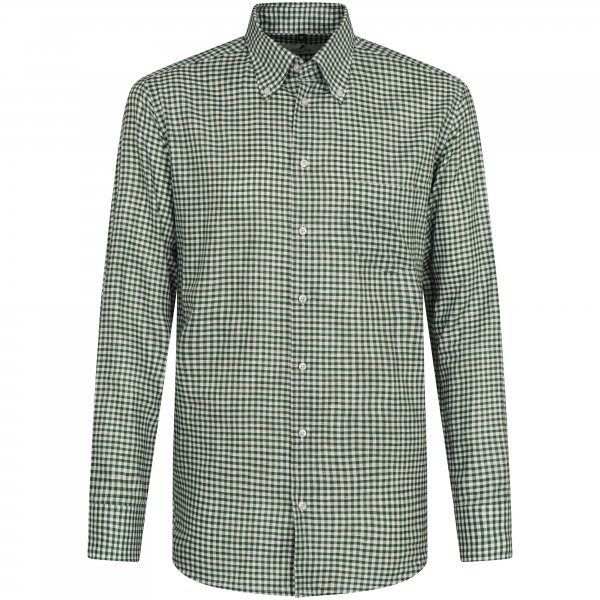 Men's Shirt, Cotton/Linen, Check, Green/White, Size 44