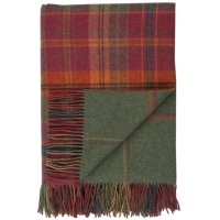 Johnstons of Elgin Koc z wełny jagnięcej, dwustronny, czerwony tweed/windowpane