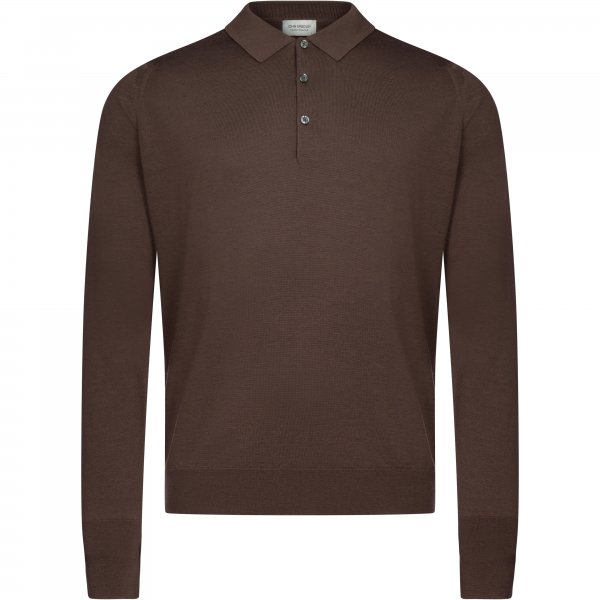 John Smedley Herren Polokragen-Pullover, Merino Extrafein, truffle, Gr. L