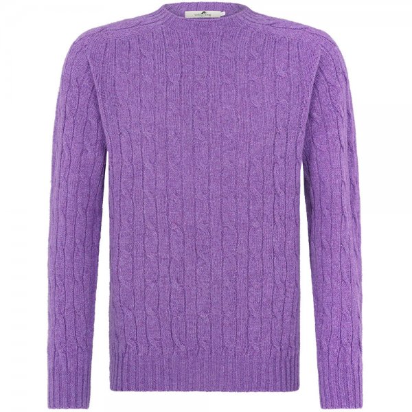 Men’s Crew Neck Cable Sweater, Purple, Size M