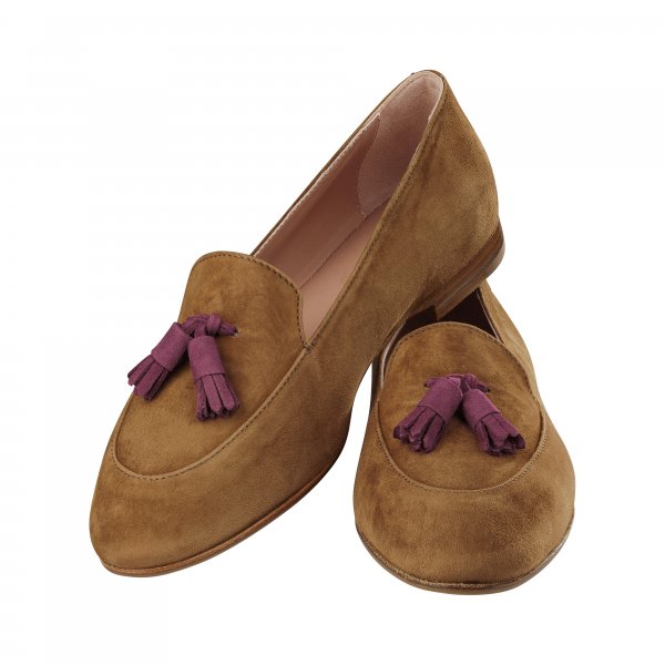 »Franca« Ladies' Tassel Loafers, Light Brown/Burgundy, Size 39