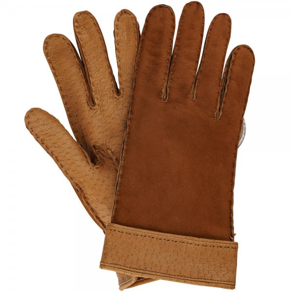 Damen Handschuhe ALIZAR, Peccaryleder mit Lammfell, cognac, Größe 7,5