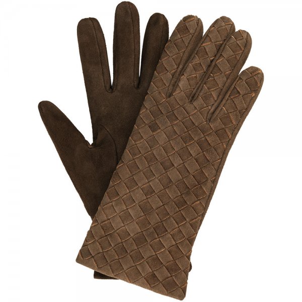 »Brenta« Ladies Gloves, Goat Suede, Silk Lining, Brown/Orange, Size 6.5