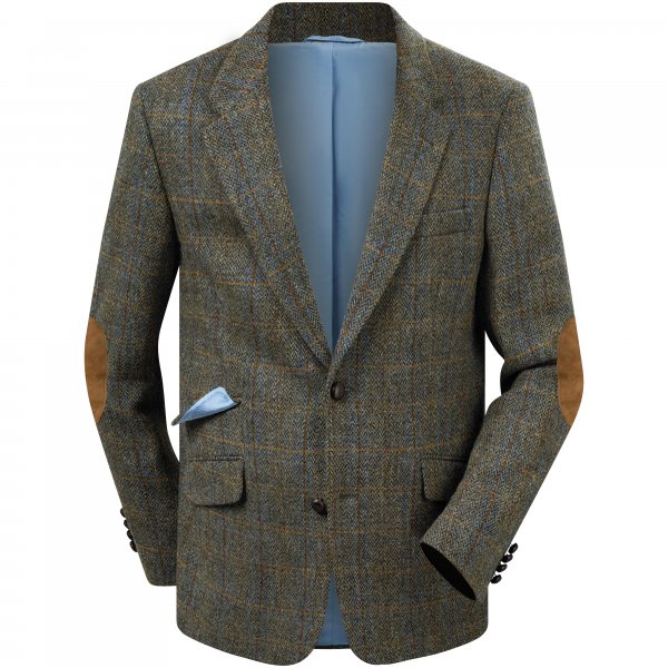 Veste pour homme Harris Tweed, motif à chevrons, vert/bleu/marron, taille 26