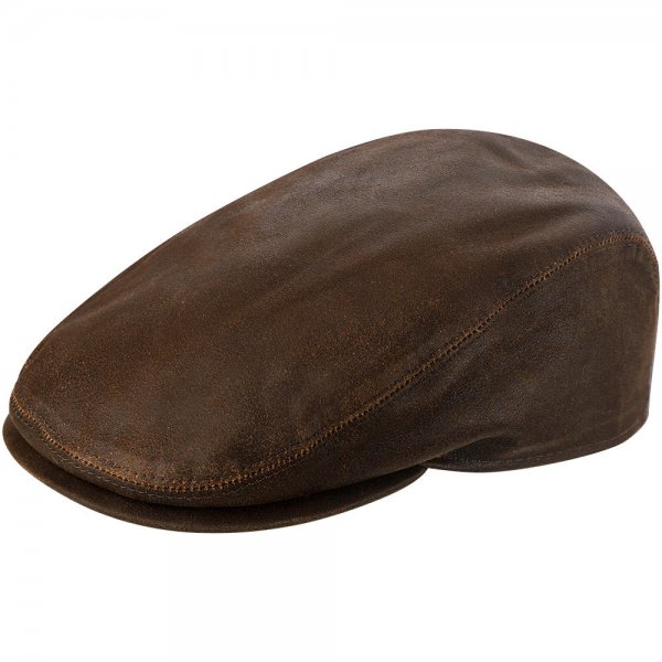 Bonnet en cuir nappa de chèvre, marron/antique, taille 60