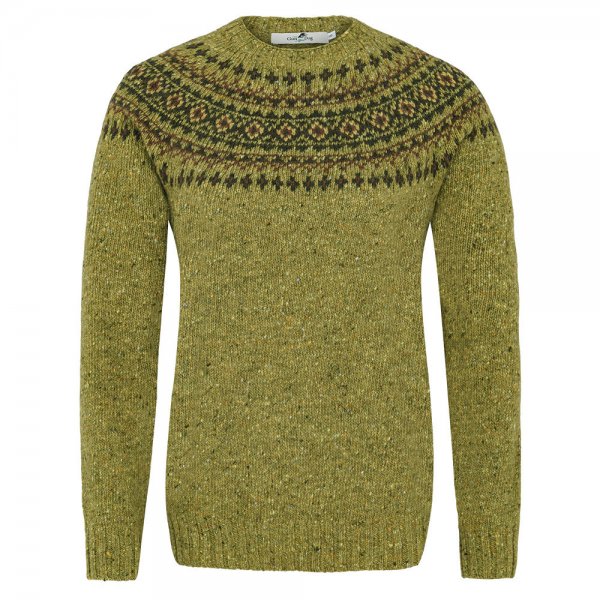 »Donegal« Ladies Fair Isle Yoke Crew Sweater, Light Green, Size M