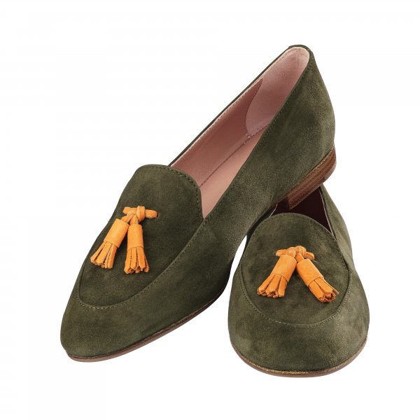 »Franca« Ladies' Tassel Loafers, Green/Orange, Size 42