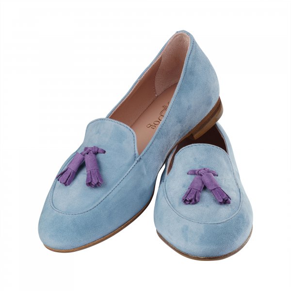 »Franca« Ladies' Tassel Loafers, Light Blue/Violet, Size 39