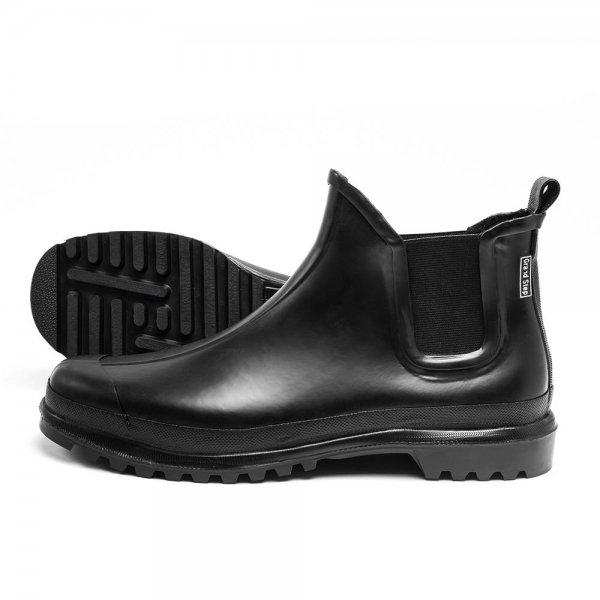Grand Step Men's Rubber Boots, Natural Rubber, Black, Size 45