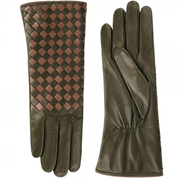 »Paris« Ladies Gloves, Lamb Nappa, Dark Green/Fango, Size 7.5
