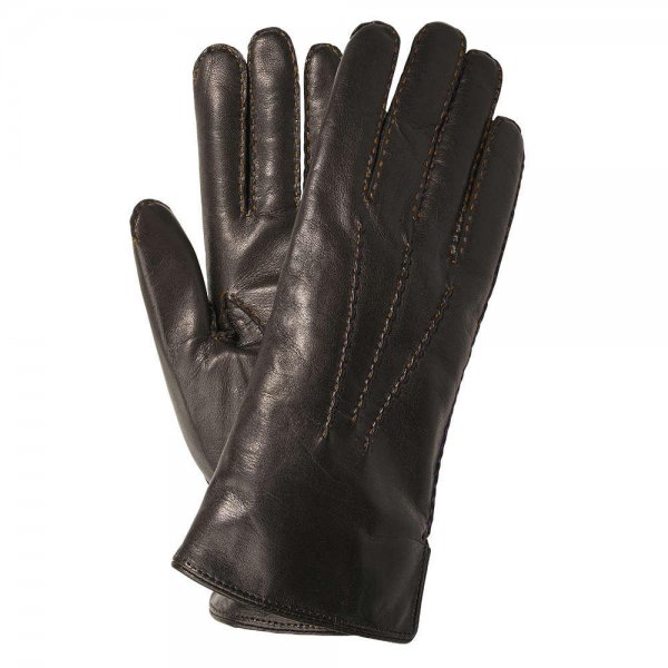 »Bondy« Ladies’ Gloves, Hair Sheep Nappa Leather, Cashmere, Dark Brown, Size 7.5