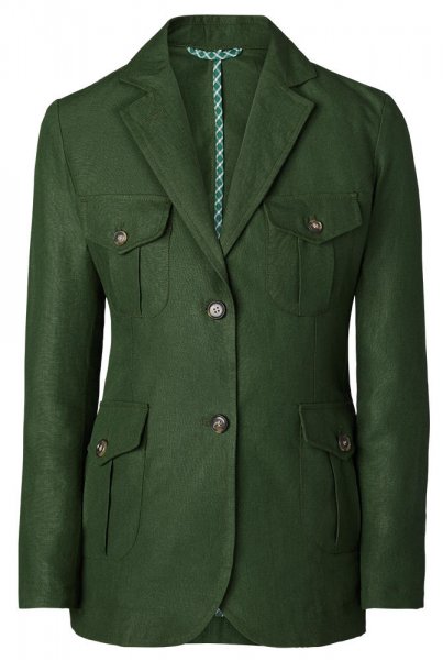 Safari Ladies’ Blazer, Irish Linen, Dark Green, Size 34