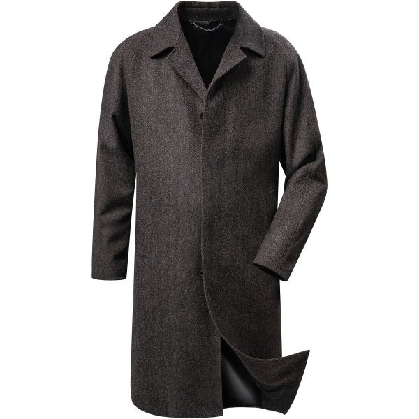 Men's Raglan Coat, Herringbone, Grey Black, Size 48