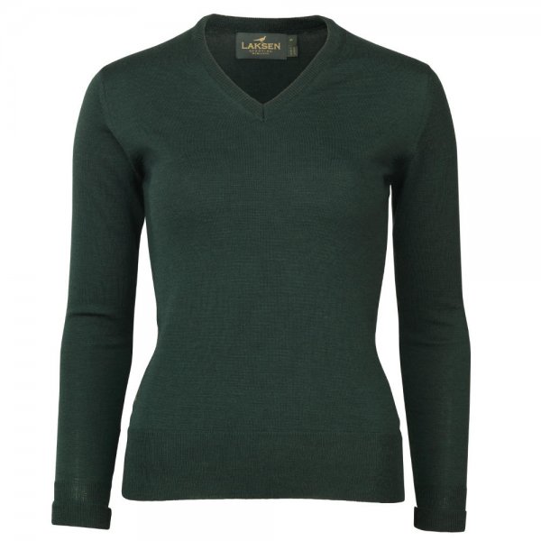 Pull col en V pour femme Laksen » Carnaby «, vert sapin, taille XL