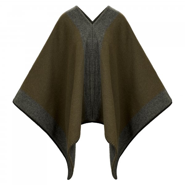 Johnstons of Elgin Virgin Wool Poncho, Olive/Grey