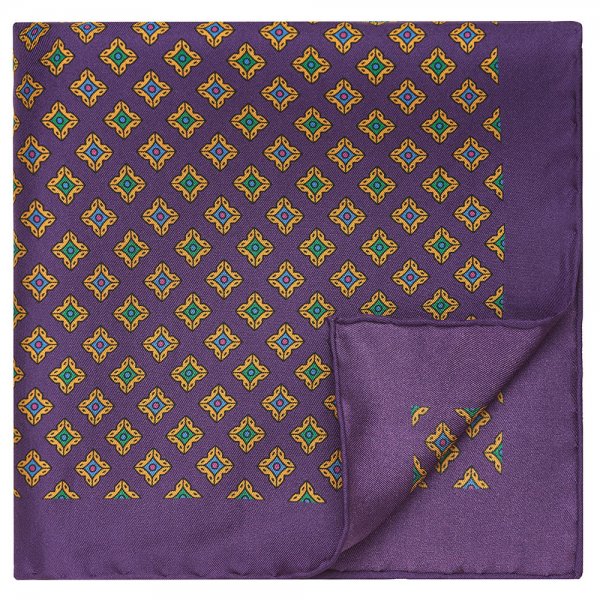 Pañuelo de bolsillo, púrpura/amarillo, 32 x 32 cm