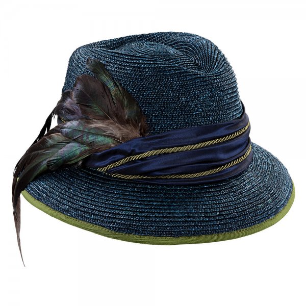 Cappello da donna »Witta«, paglia intrecciata con piuma, blu marino, taglia 56