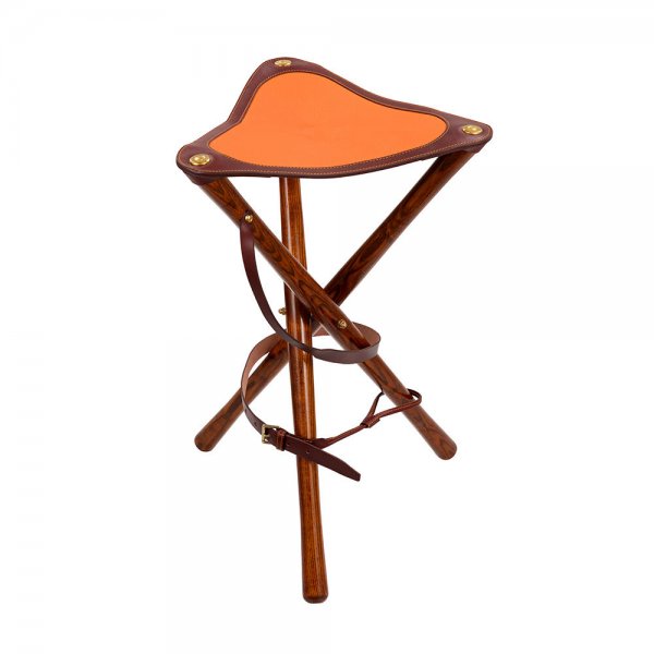Alexandre Mareuil Hunting Chair, Leather/Wood, Orange, 80 cm