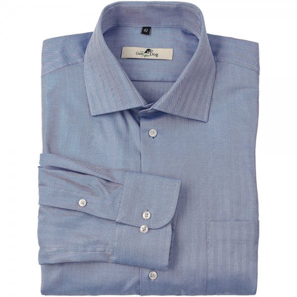 Men’s Shirt, Herringbone, Blue, Size 45