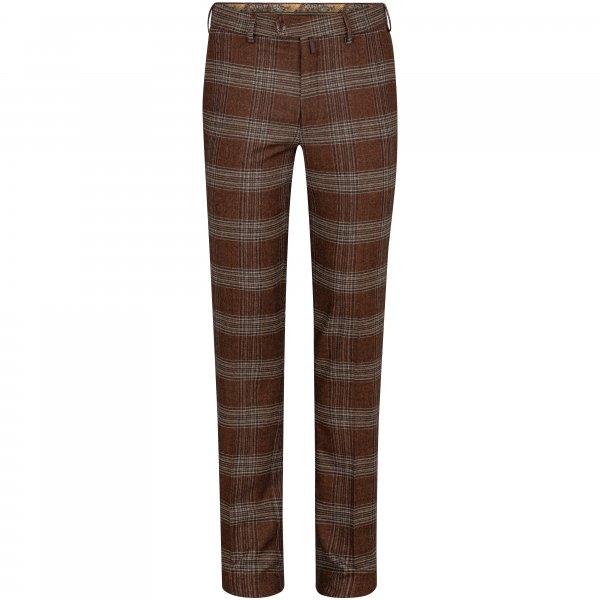 Meyer »Bonn« Men's Wool Trousers, Brown Check, Size 26