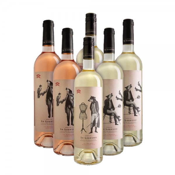 Kit de pruebas »Vino rosado y blanco Domaine La Louvière«, 6 x 750 ml