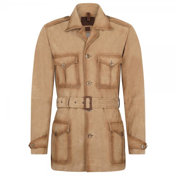 »Professeur« Men's Leather Safari Jacket, Saffron, Size 50
