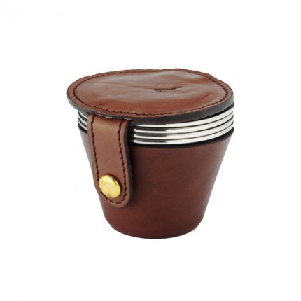 Laksen Stainless Steel Cup Set in Leather Case, Brown