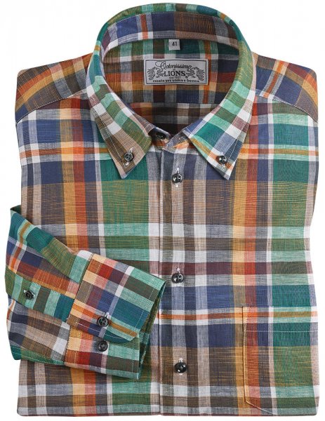 Men's Shirt, Chequered, Blue/Green/Orange, Size 44
