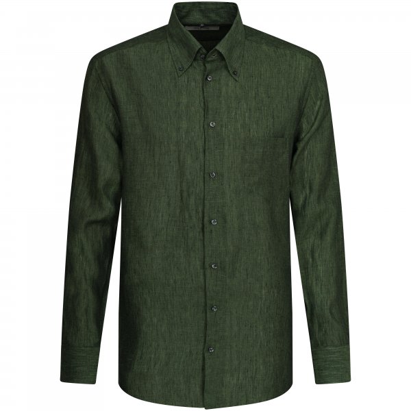 Camisa de lino para hombre, verde oscuro, talla 42