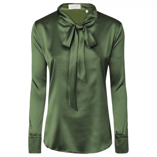 Blusa de raso de seda para mujer, verde oscuro, talla 36
