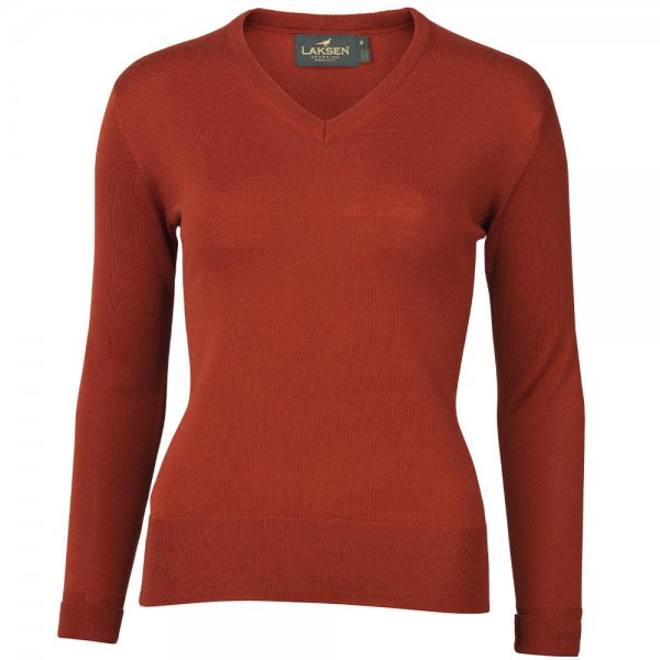 Pull col en V pour femme Laksen » Carnaby «, rouge tuile, taille XL