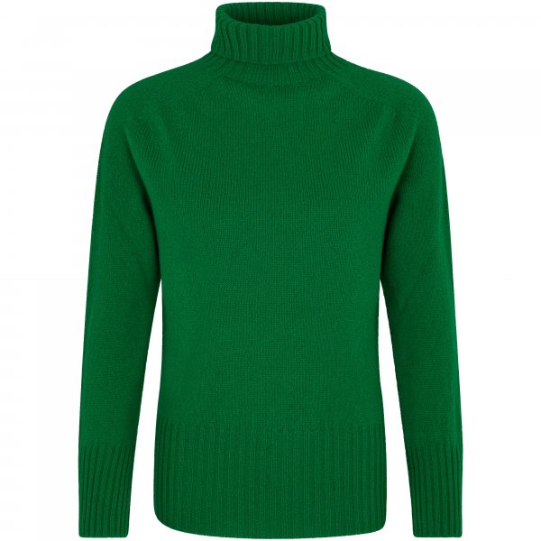 Suéter de cuello alto de lana de cordero para mujer, verde, talla XL