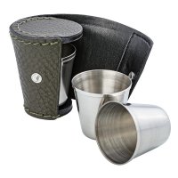 BEIER Stainless Steel Schnapps Cup Set in Leather Case, Olive