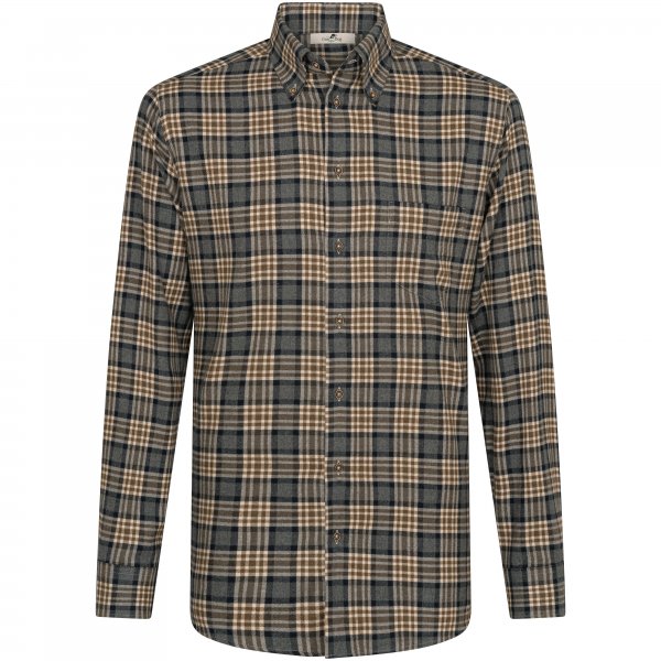 Men’s Shirt, Cotton, Chequered, Green/Beige/Grey, Size 42
