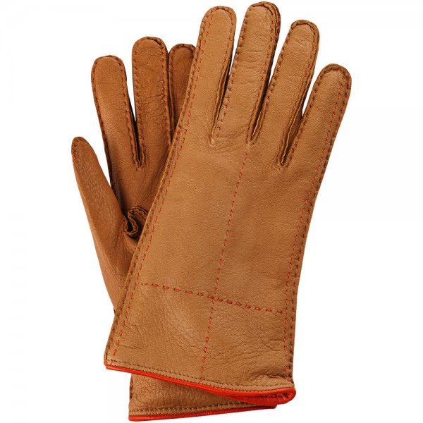 Damen Handschuhe TRAUN, Hirschleder, natur/orange, Größe 6,5